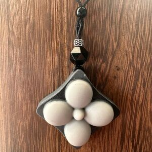 Tai Chi Stone Flower Pendant Necklace on Black Adjustable Rope